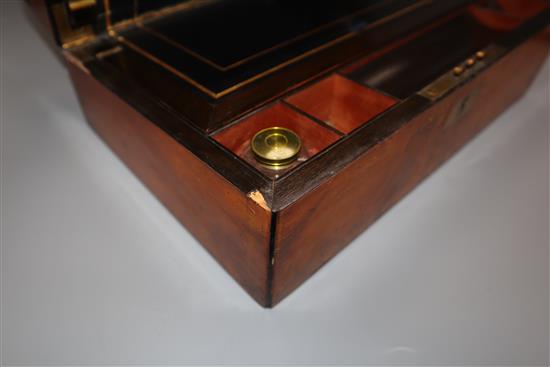 A burr walnut writing slope, with leather slope, inlaid plaque for C. Roberts